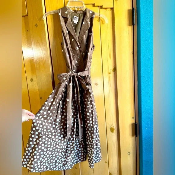 Anne Klein Dress Brown & White Polka Dot Cotton
Summer Dress Size 4 ( S ) - Picture 2 of 8